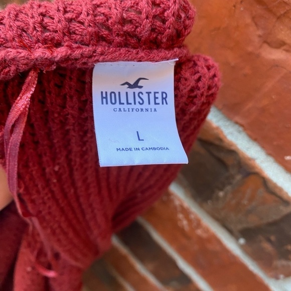 Hollister Womens Large Red Twist Back Waffle Knit Cropped Sweater - Picture 7 of 11